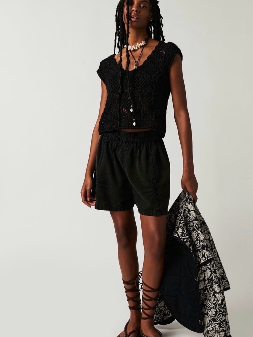 Free People Black High-Waist Elastic Short